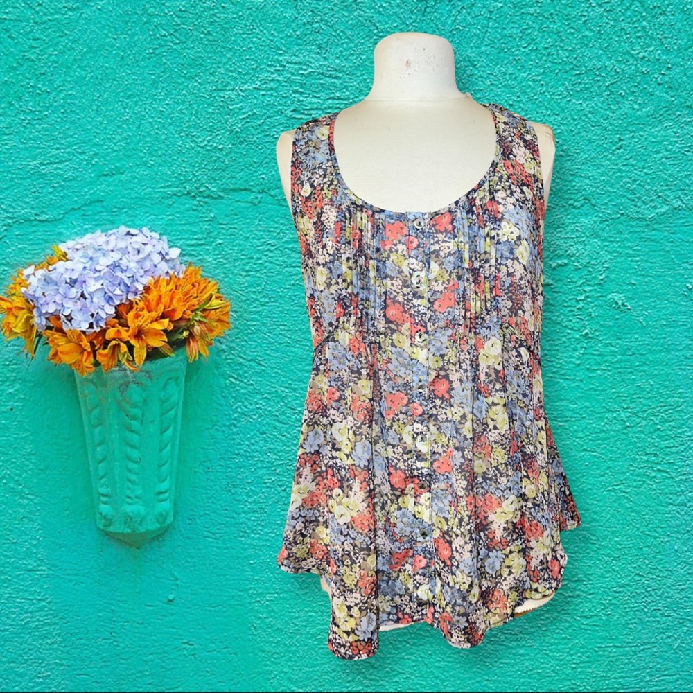 Summer sheer see through top floral multicolor business casual night out blouse